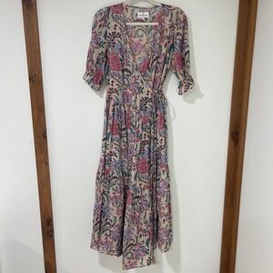 The Fox and the Mermaid Venice Wrap Dress Womens Small Floral Block Print Maxi S